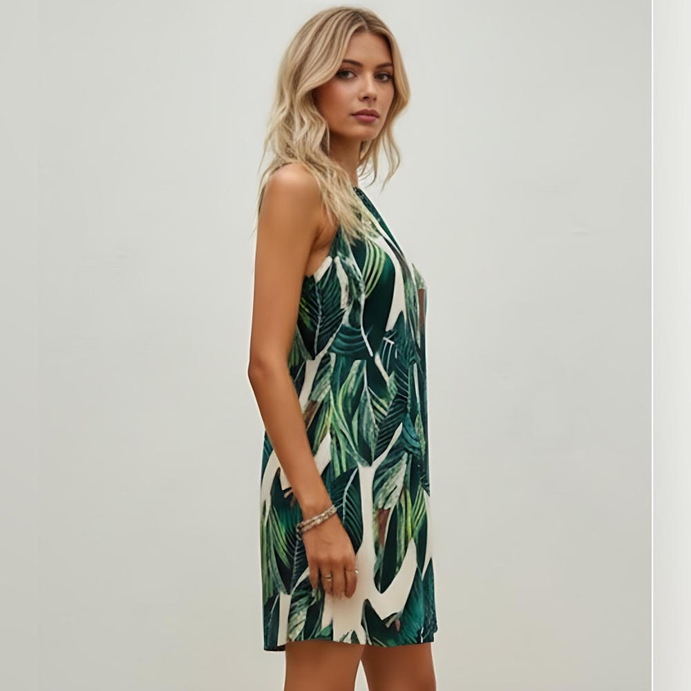 Tropical Print Tie Back Halter Dress - Picture 2 of 12